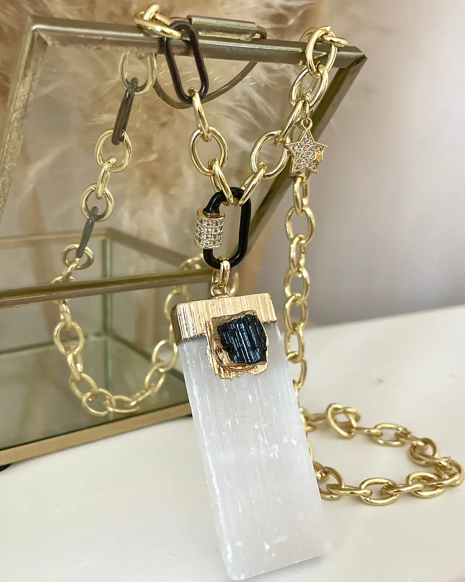 Collar Maxi Colgante Turmalina y Cristal Lunar Gold  4