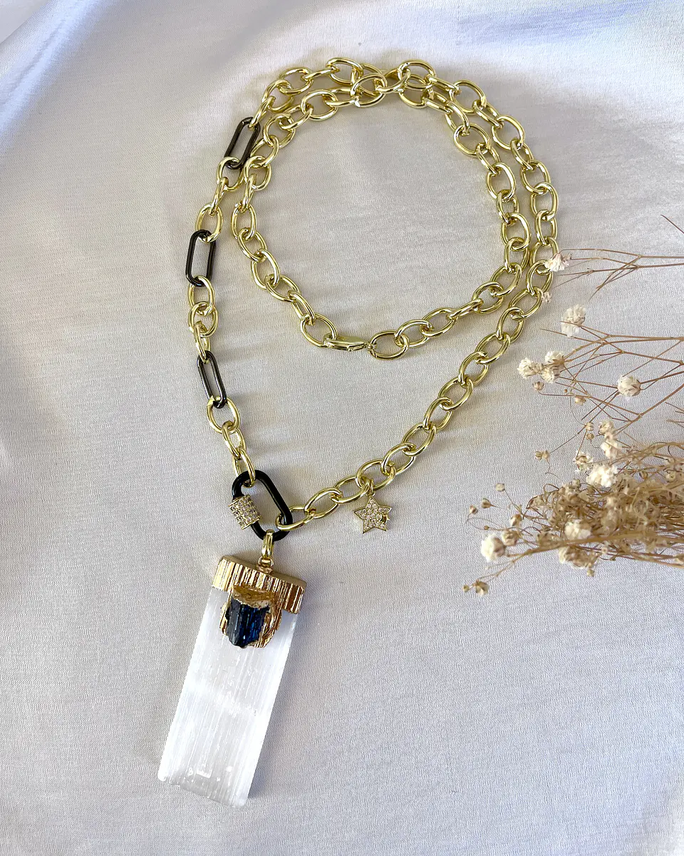 Collar Maxi Colgante Turmalina y Cristal Lunar Gold  5
