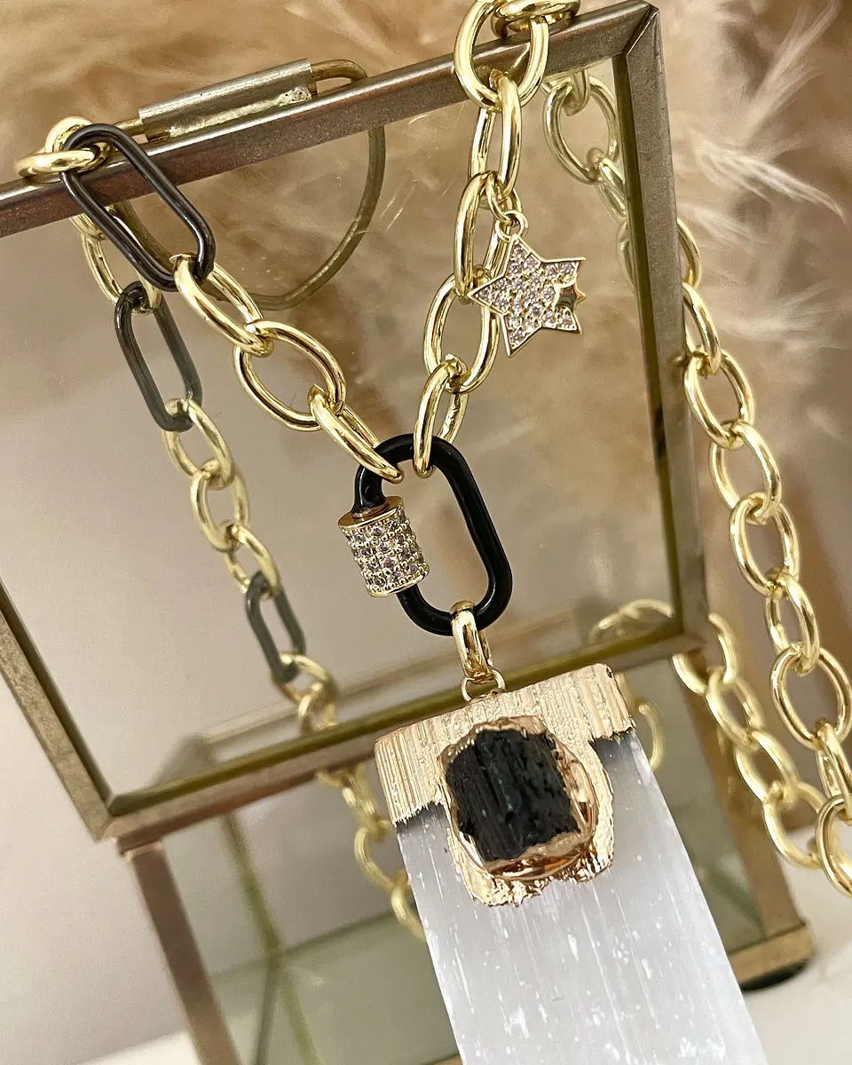 Collar Maxi Colgante Turmalina y Cristal Lunar Gold  3