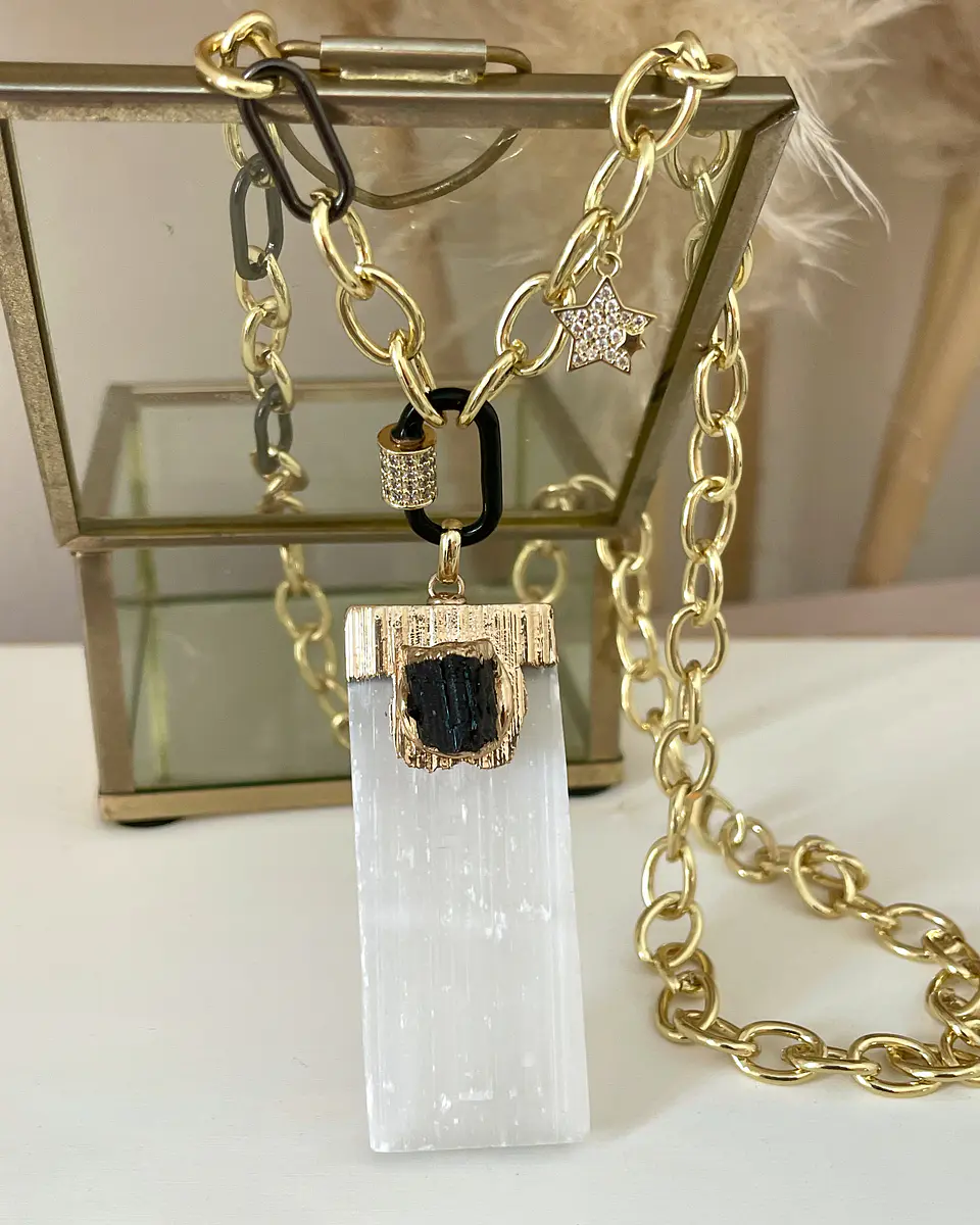 Collar Maxi Colgante Turmalina y Cristal Lunar Gold  8