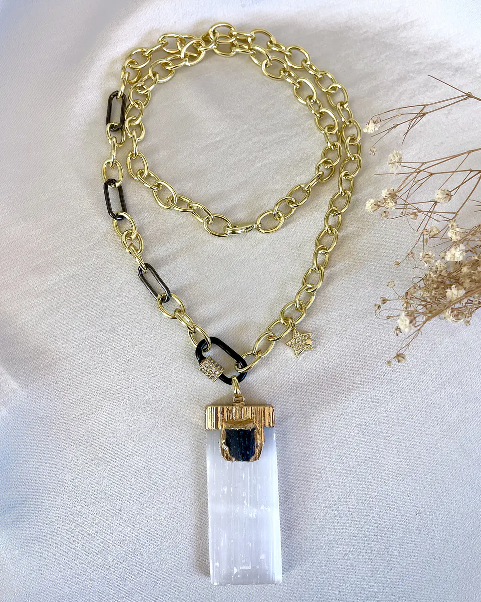Collar Maxi Colgante Turmalina y Cristal Lunar Gold  11