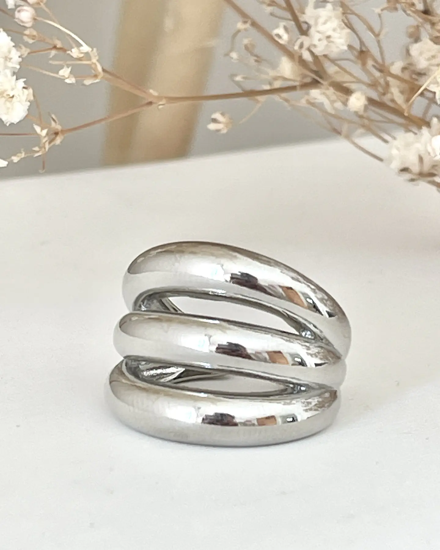Anillo Maxi Triple Banda Grueso Silver 5