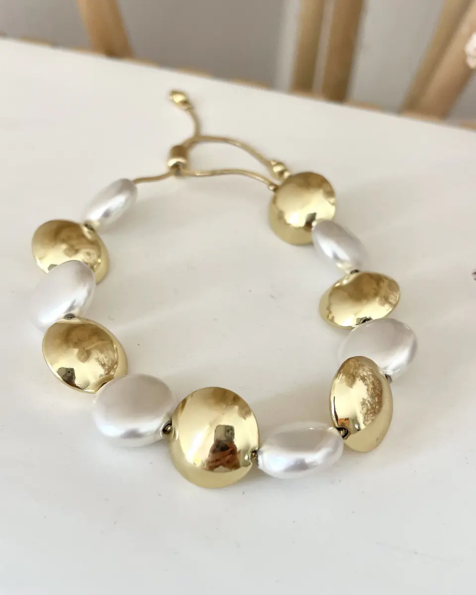 Pulsera Maxi Perlas y Balines Aplanados Gold 2