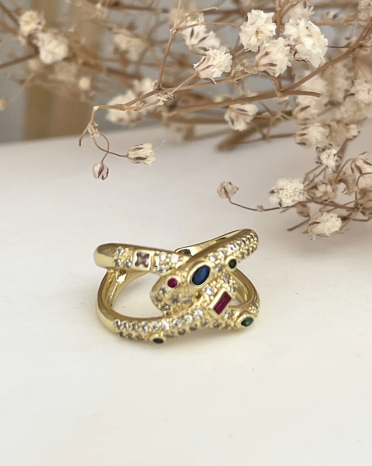 Anillo Entrelazado Cristales colores Gold 3