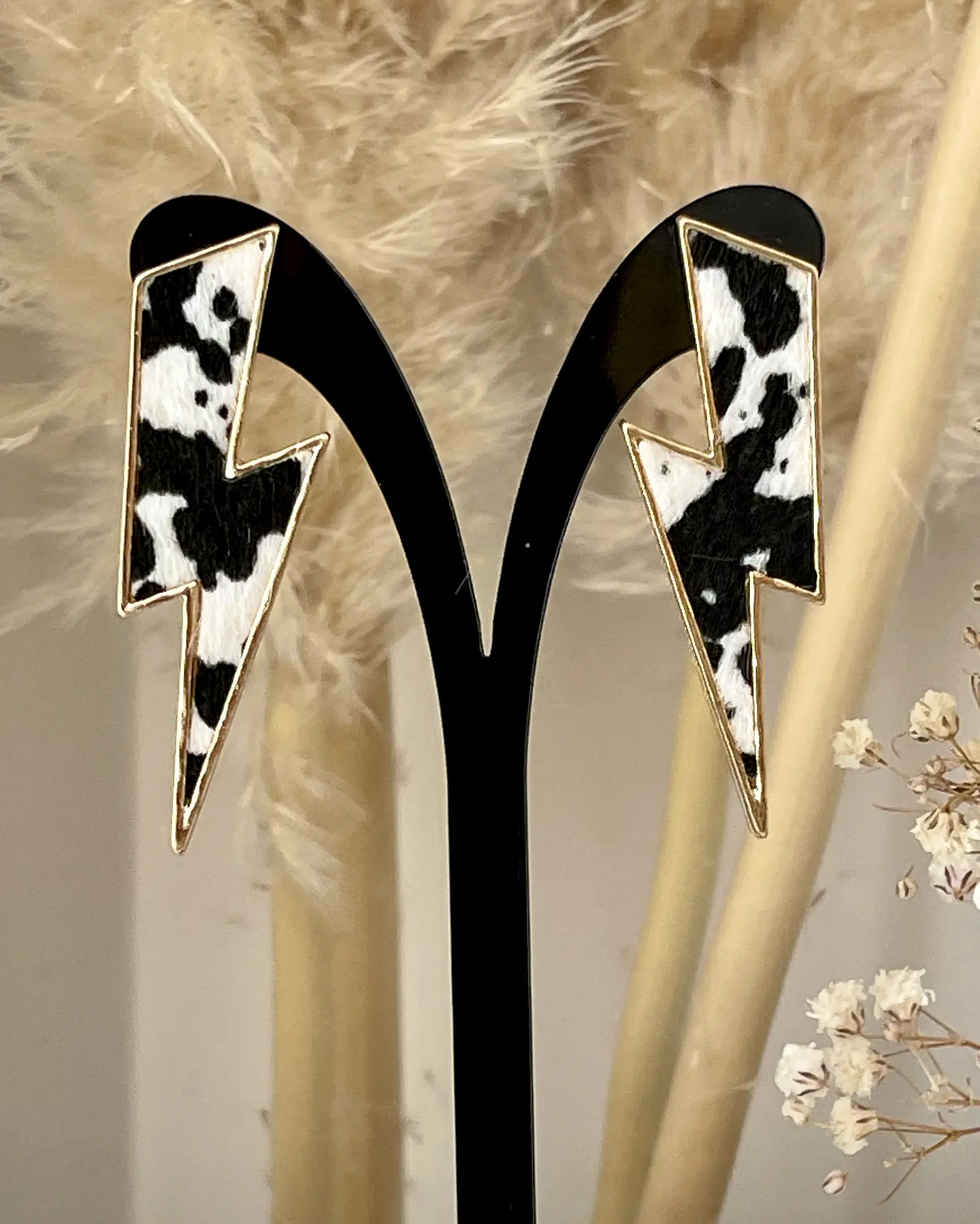Aros Maxi Rayo Leopardo Cow Print Gold 4