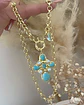 Collar Cruz Turquesa Perlas cristal Gold - Miniatura 1