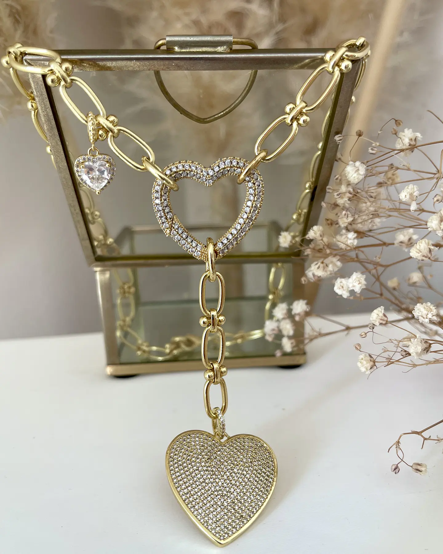 Collar Trío Corazones Circones Gold  1