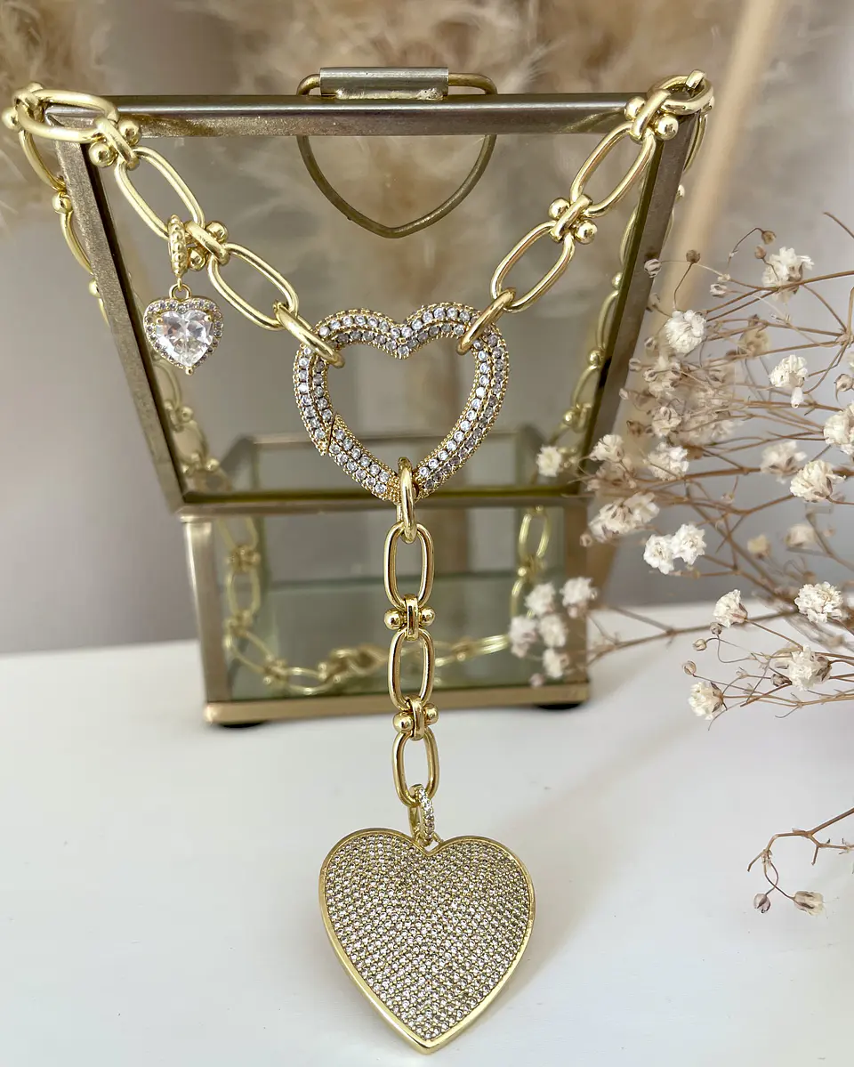 Collar Trío Corazones Circones Gold  1