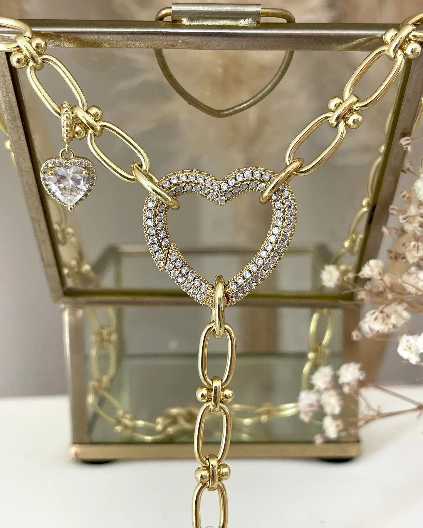 Collar Trío Corazones Circones Gold  3