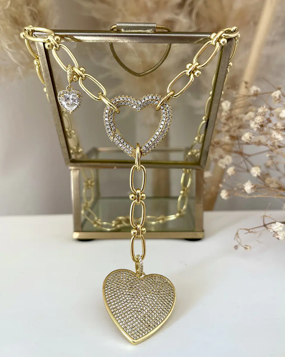 Collar Trío Corazones Circones Gold  4