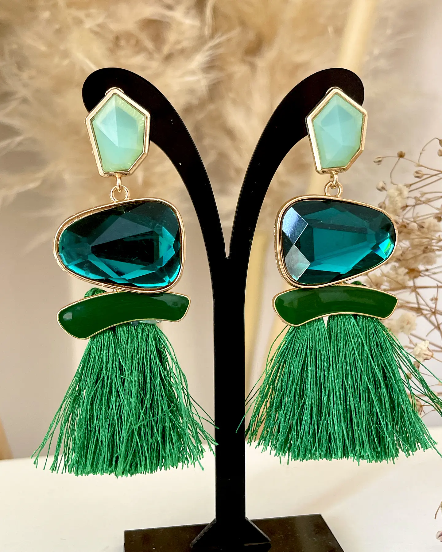 Maxi Aros Flecos y Cristales Verdes Gold 1