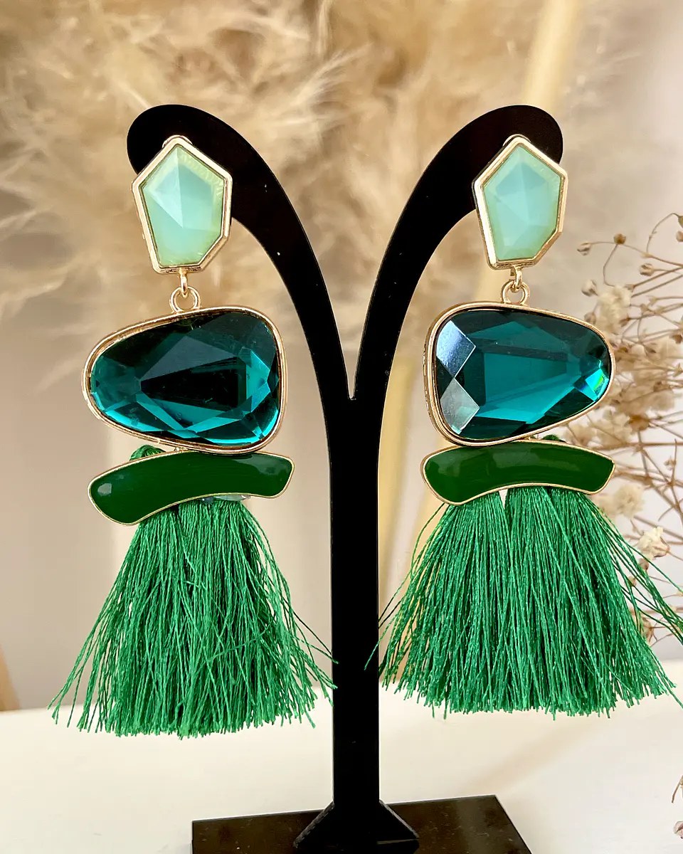 Maxi Aros Flecos y Cristales Verdes Gold 1