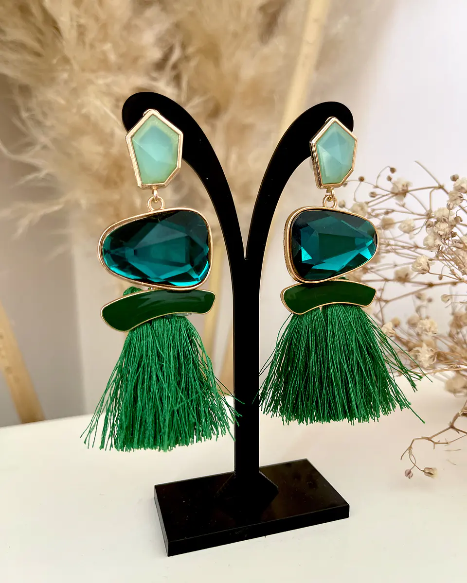 Maxi Aros Flecos y Cristales Verdes Gold 2