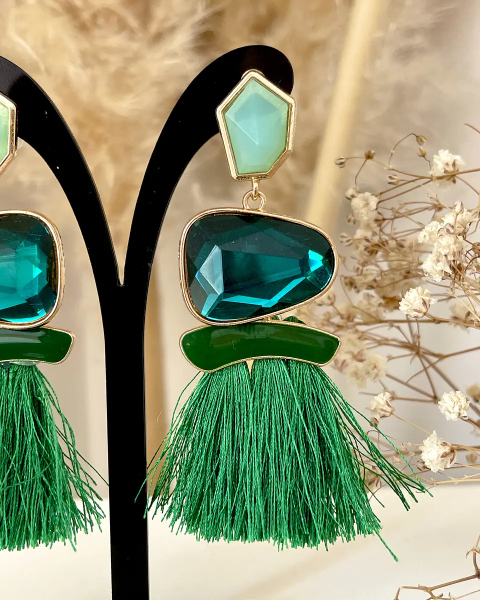 Maxi Aros Flecos y Cristales Verdes Gold 3