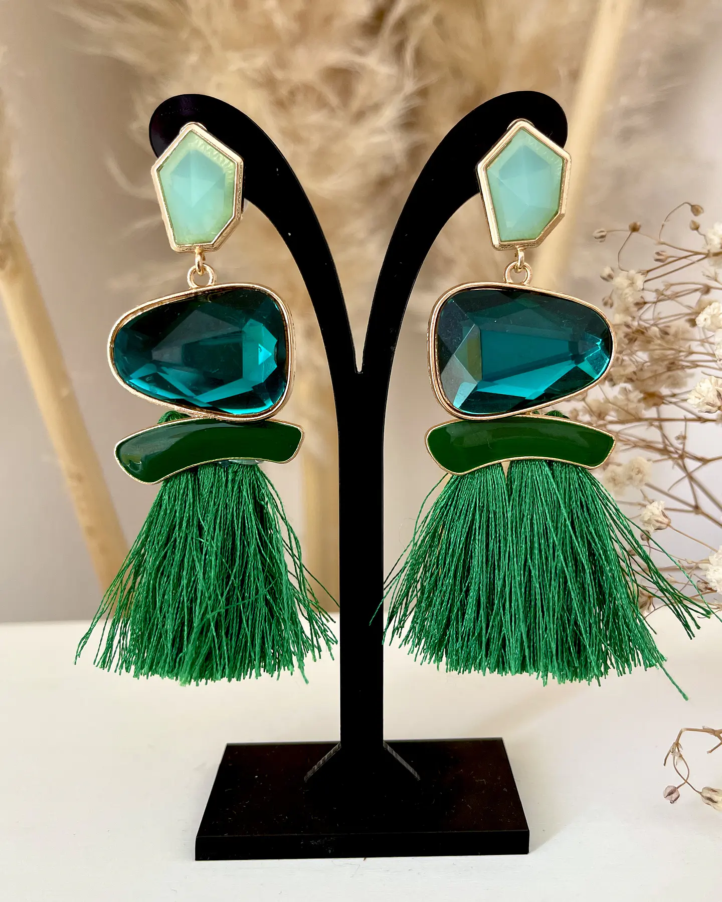 Maxi Aros Flecos y Cristales Verdes Gold 4