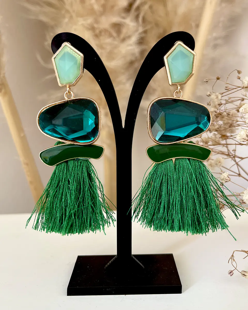 Maxi Aros Flecos y Cristales Verdes Gold 4