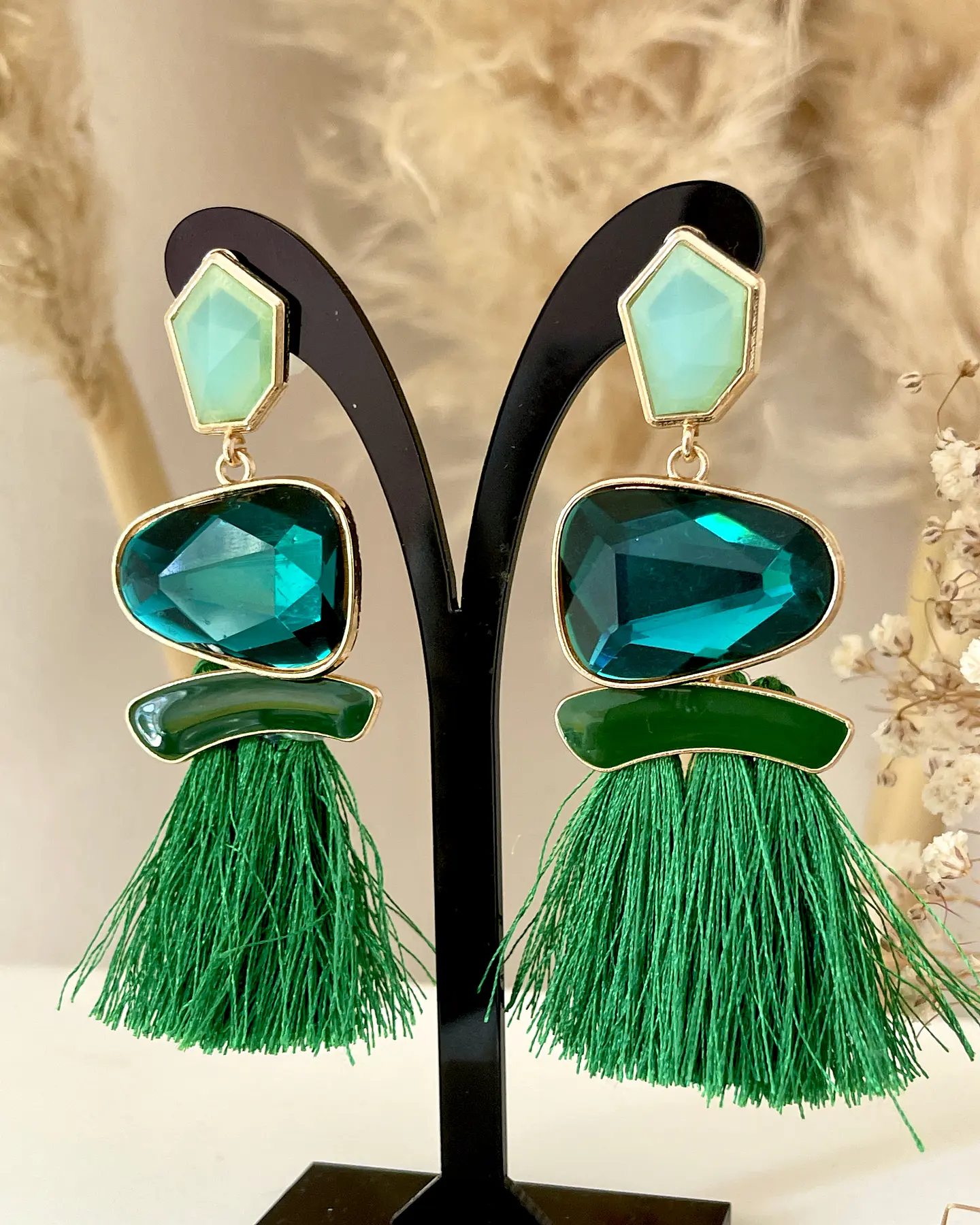 Maxi Aros Flecos y Cristales Verdes Gold 5