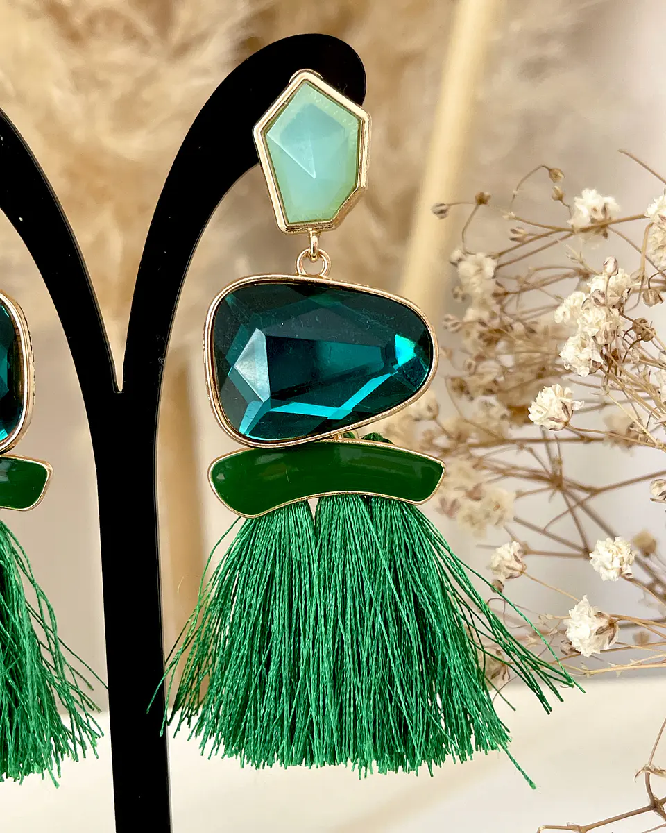 Maxi Aros Flecos y Cristales Verdes Gold 6