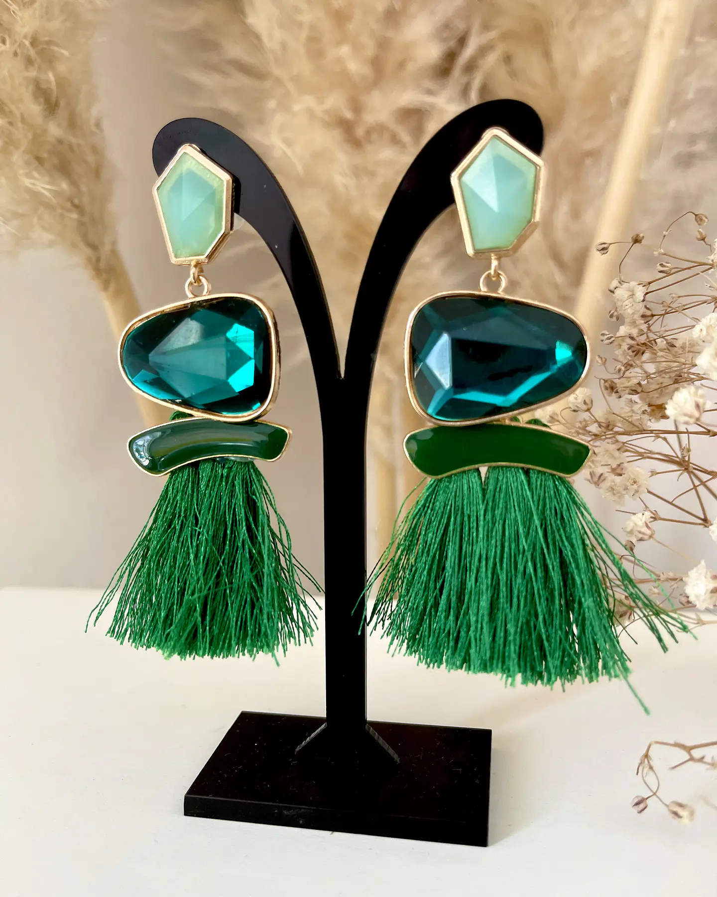 Maxi Aros Flecos y Cristales Verdes Gold 7