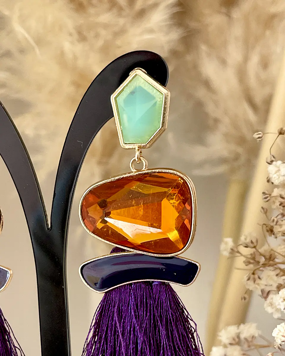 Maxi Aros Flecos y Cristales Ámbar y Morado Gold 2