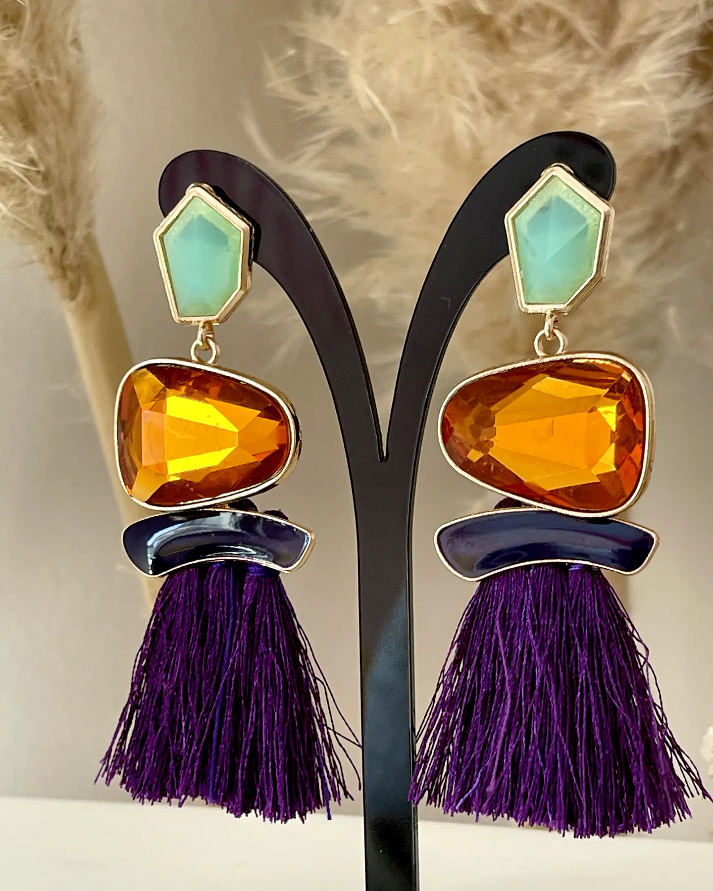 Maxi Aros Flecos y Cristales Ámbar y Morado Gold 3