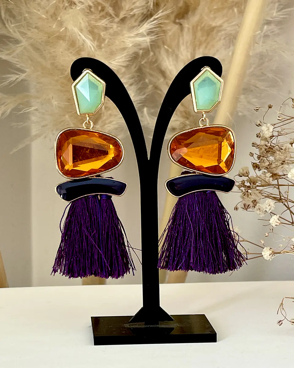 Maxi Aros Flecos y Cristales Ámbar y Morado Gold 6