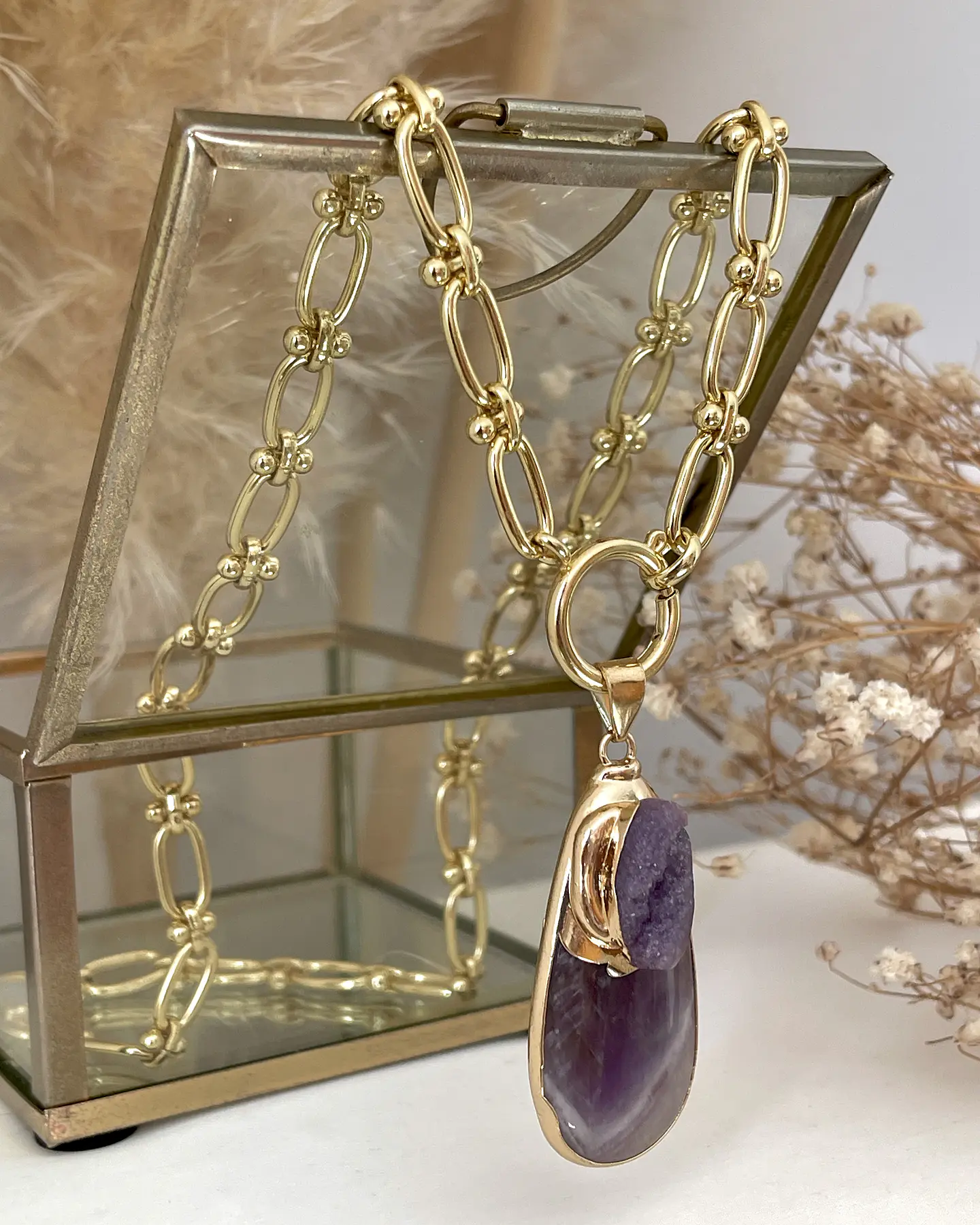Collar Colgante Amatista Maxi eslabones mixtos Gold 4