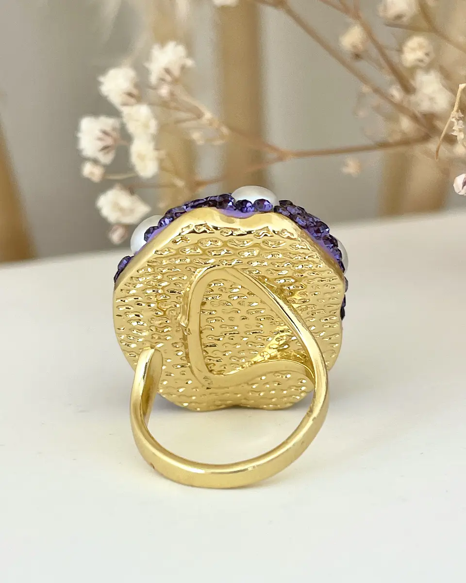 Maxi Anillo Amatistas Drusa Perlas Cristales Gold  3