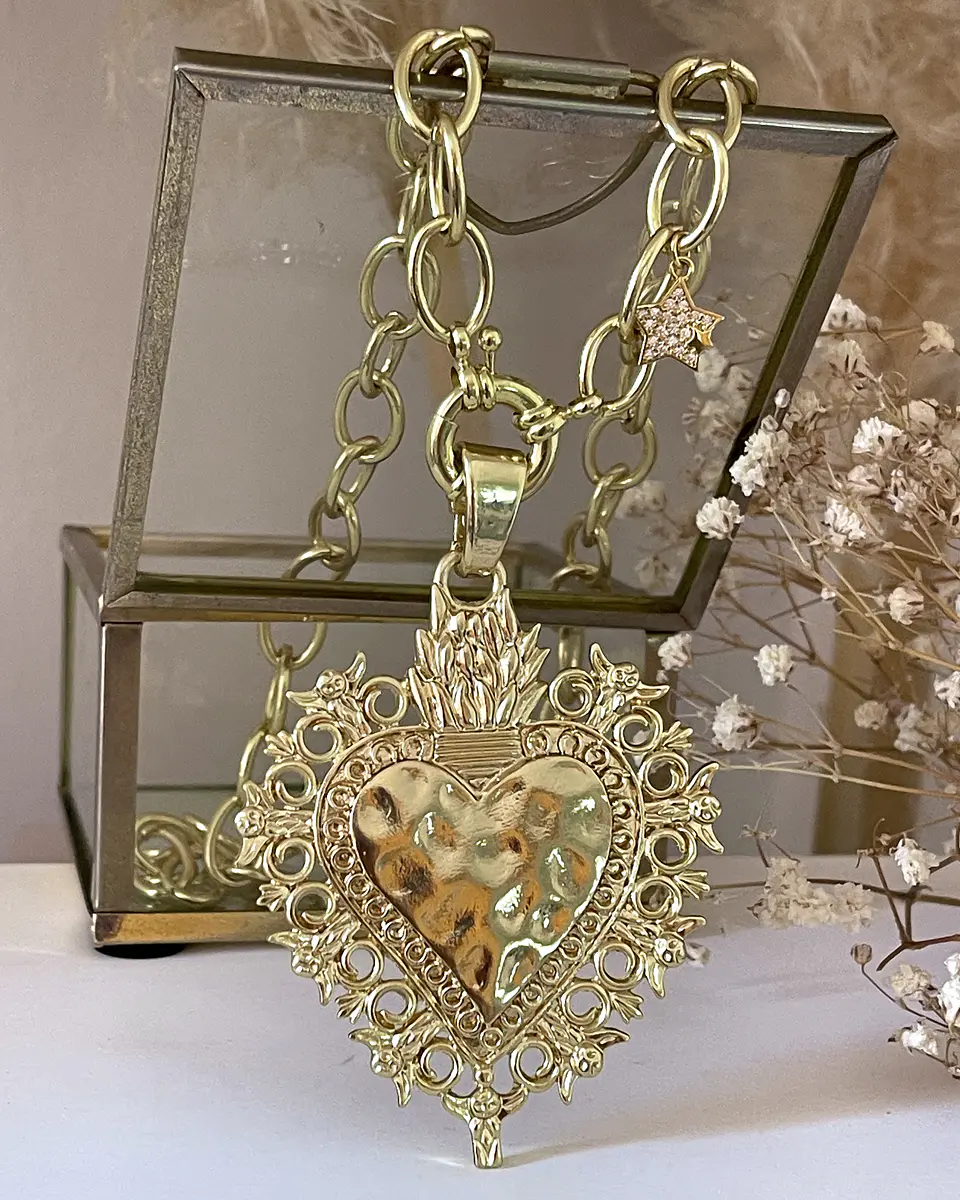 Collar XL Maxi Corazon Barroco Punto luz Gold 5