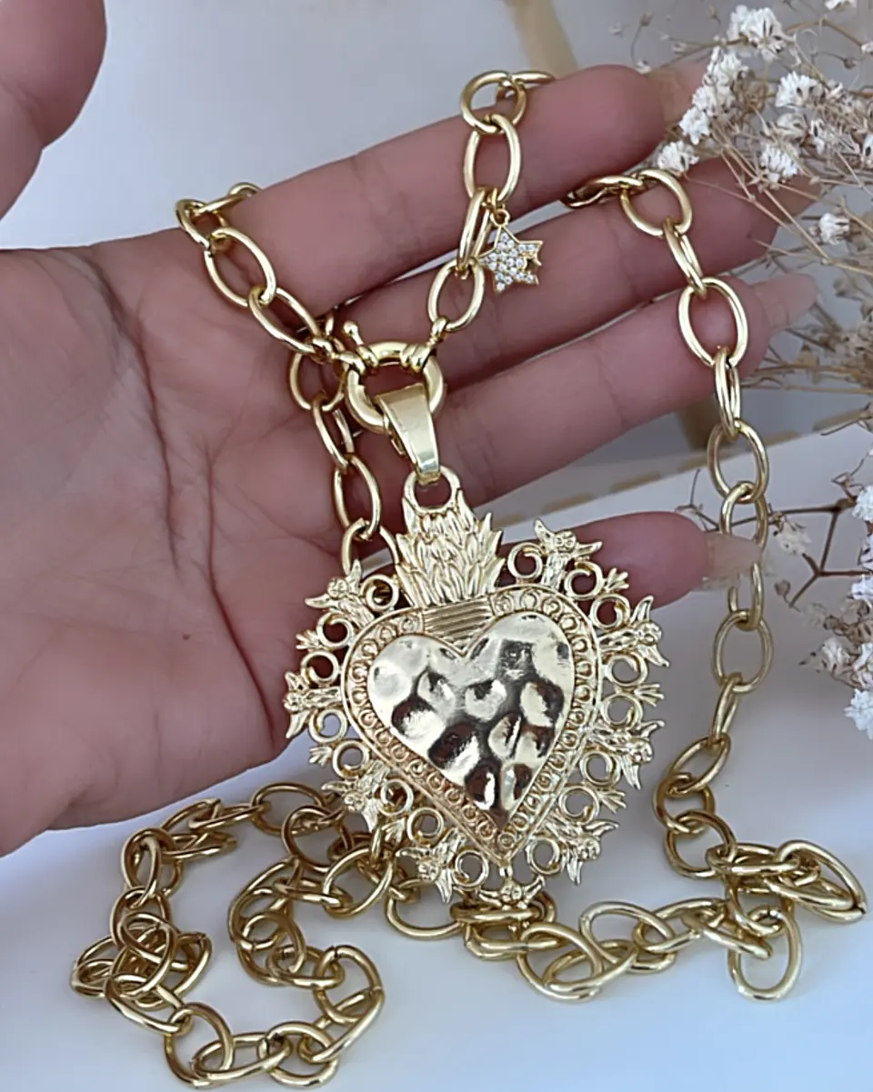 Collar XL Maxi Corazon Barroco Punto luz Gold 7