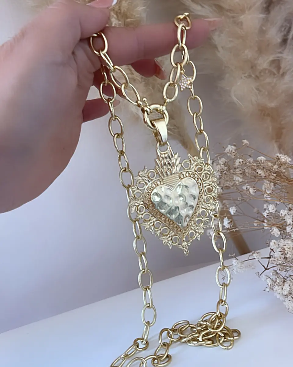 Collar XL Maxi Corazon Barroco Punto luz Gold 8