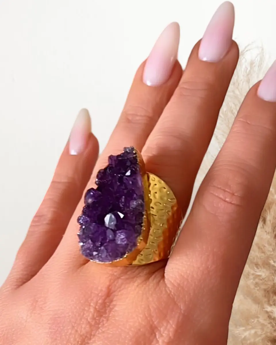 Anillo Maxi Amatista Drusa Gold 4