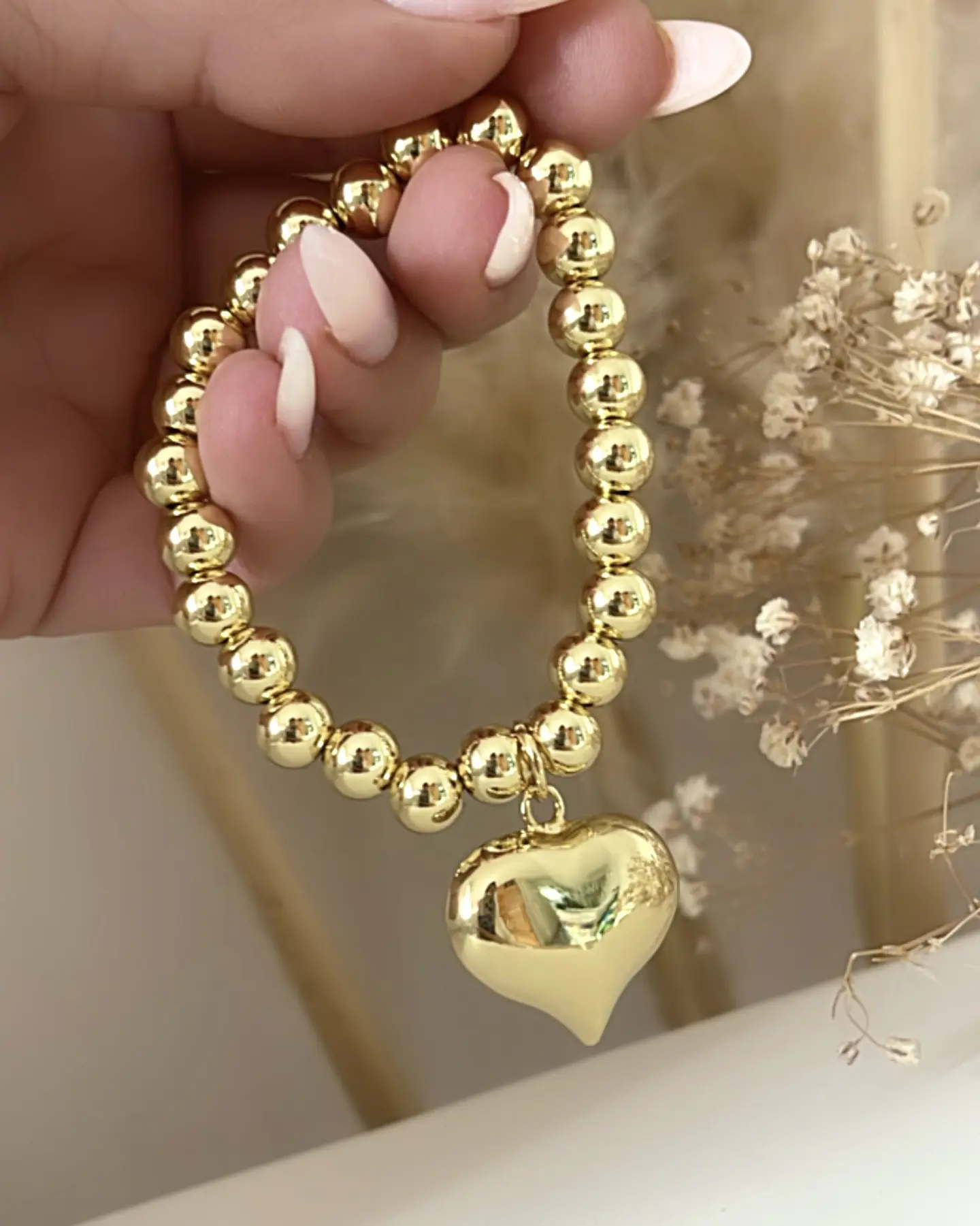 Pulsera Maxi Balines Corazón Inflado Gold 2