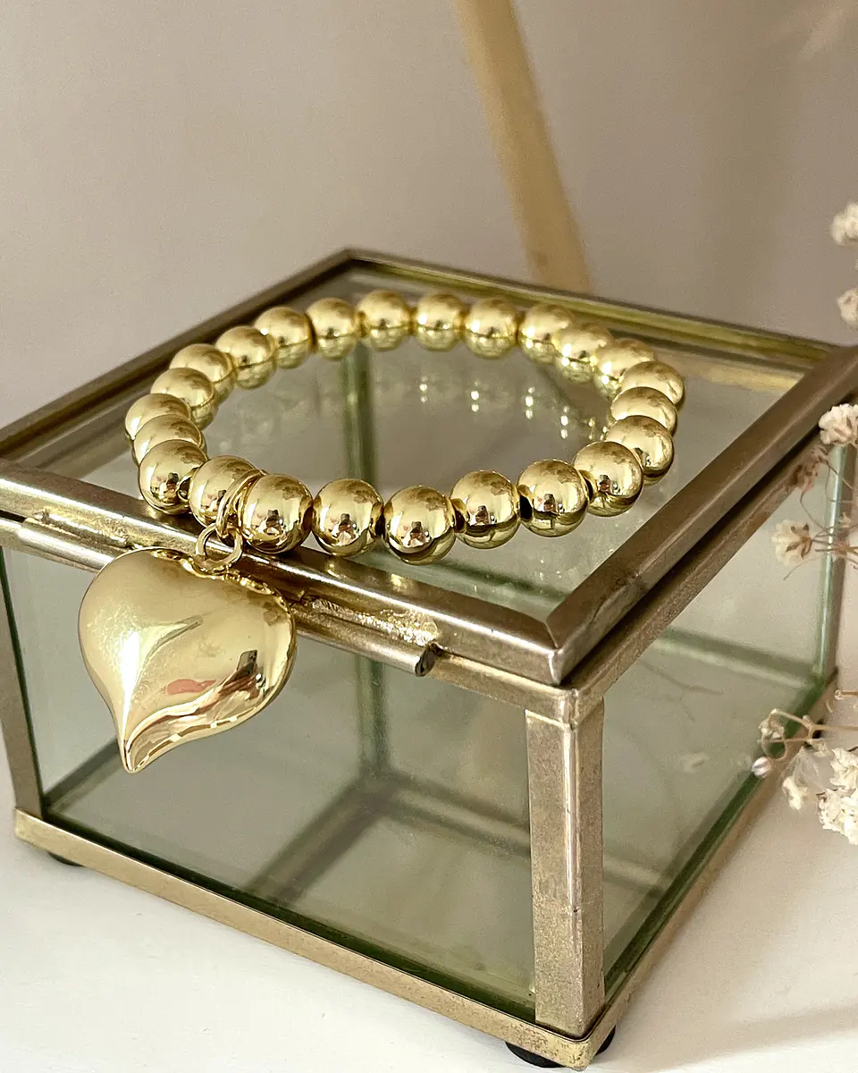 Pulsera Maxi Balines Corazón Inflado Gold 3
