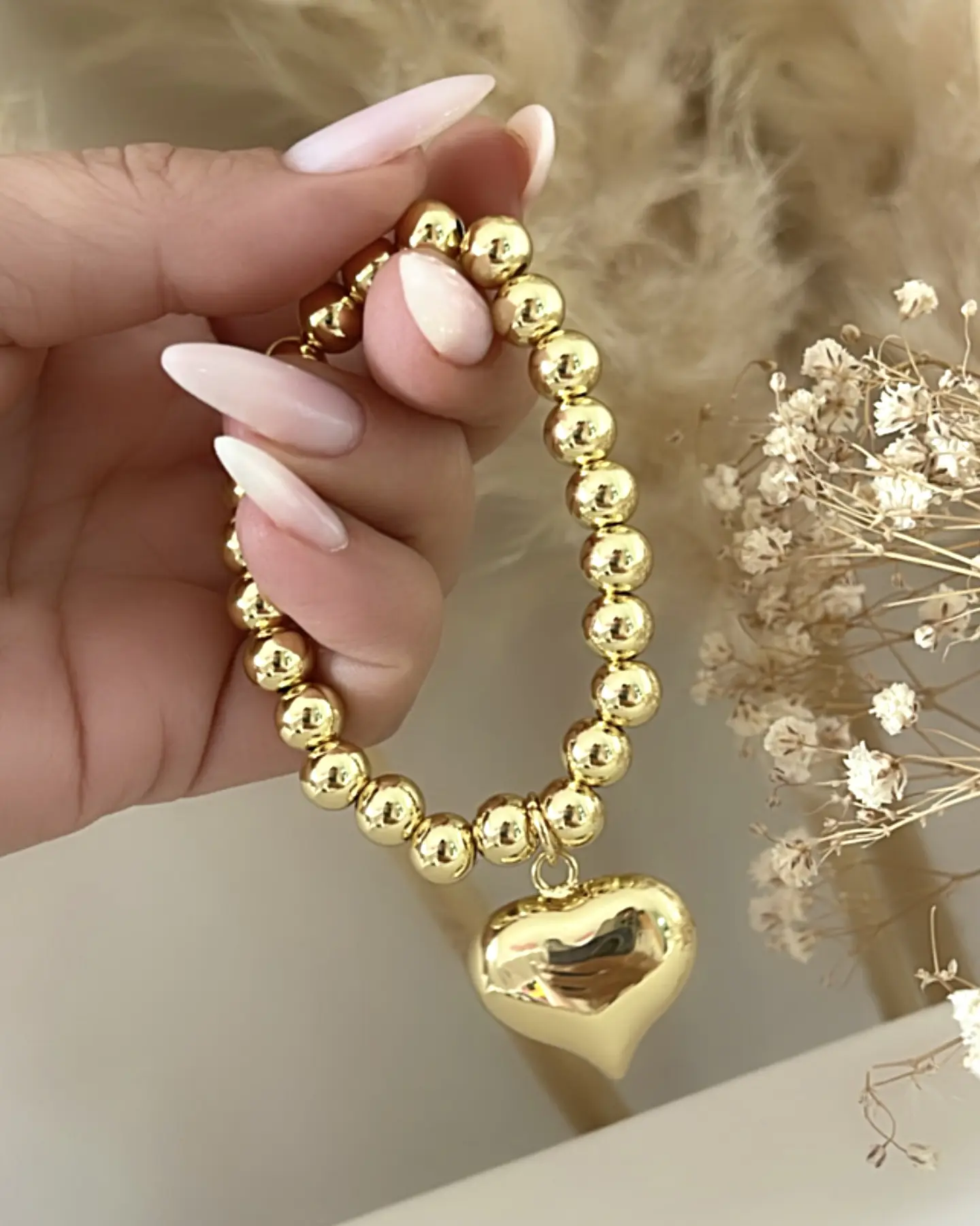 Pulsera Maxi Balines Corazón Inflado Gold 4