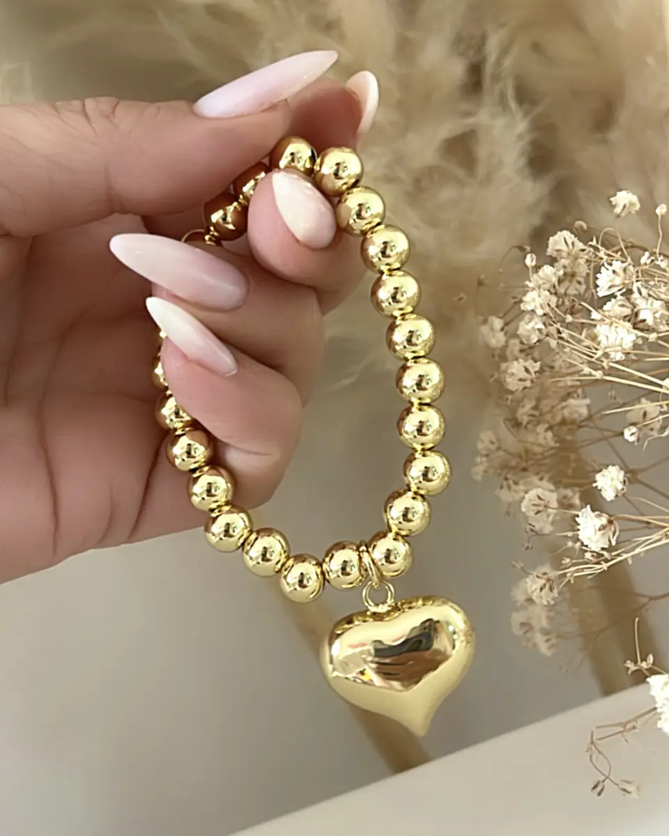 Pulsera Maxi Balines Corazón Inflado Gold 4