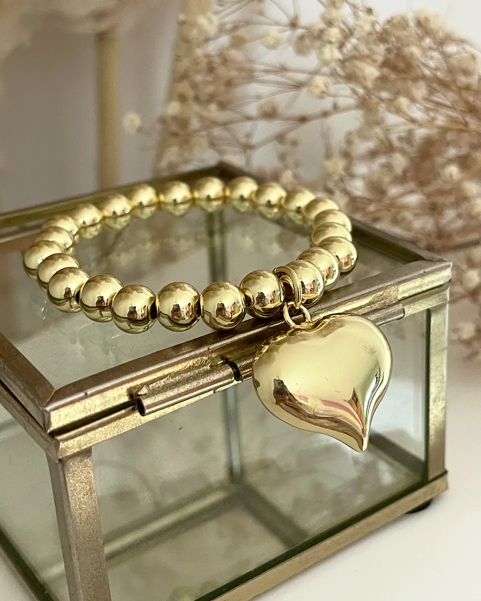 Pulsera Maxi Balines Corazón Inflado Gold 5
