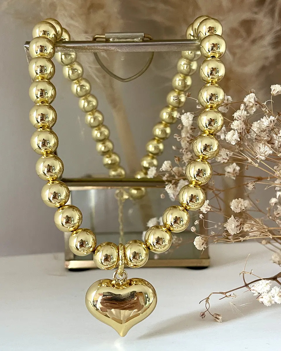 Collar Maxi Balines Corazón Inflado Gold 1