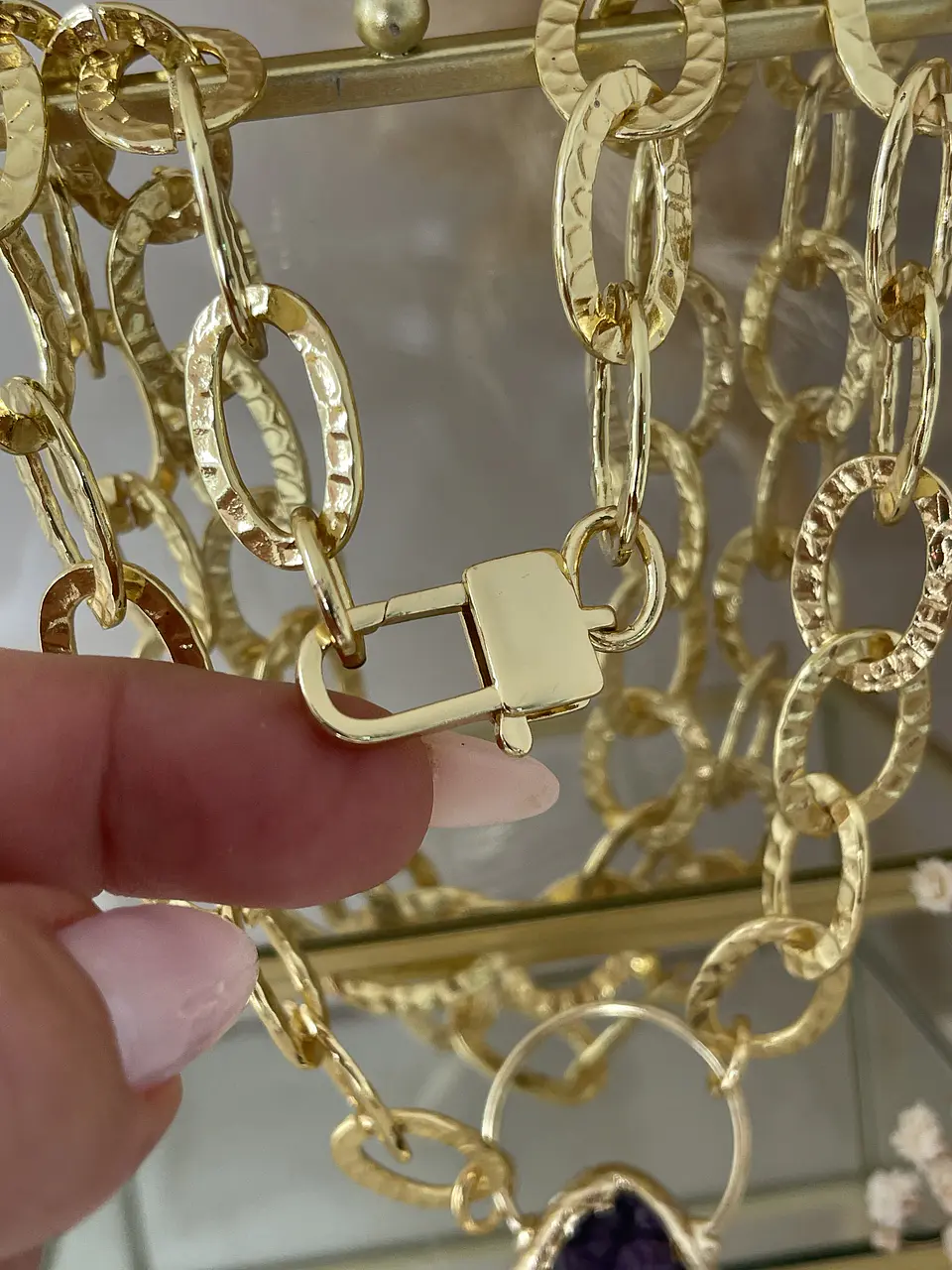 Collar XL Amatista Drusa Maxi eslabones martillados gold 4