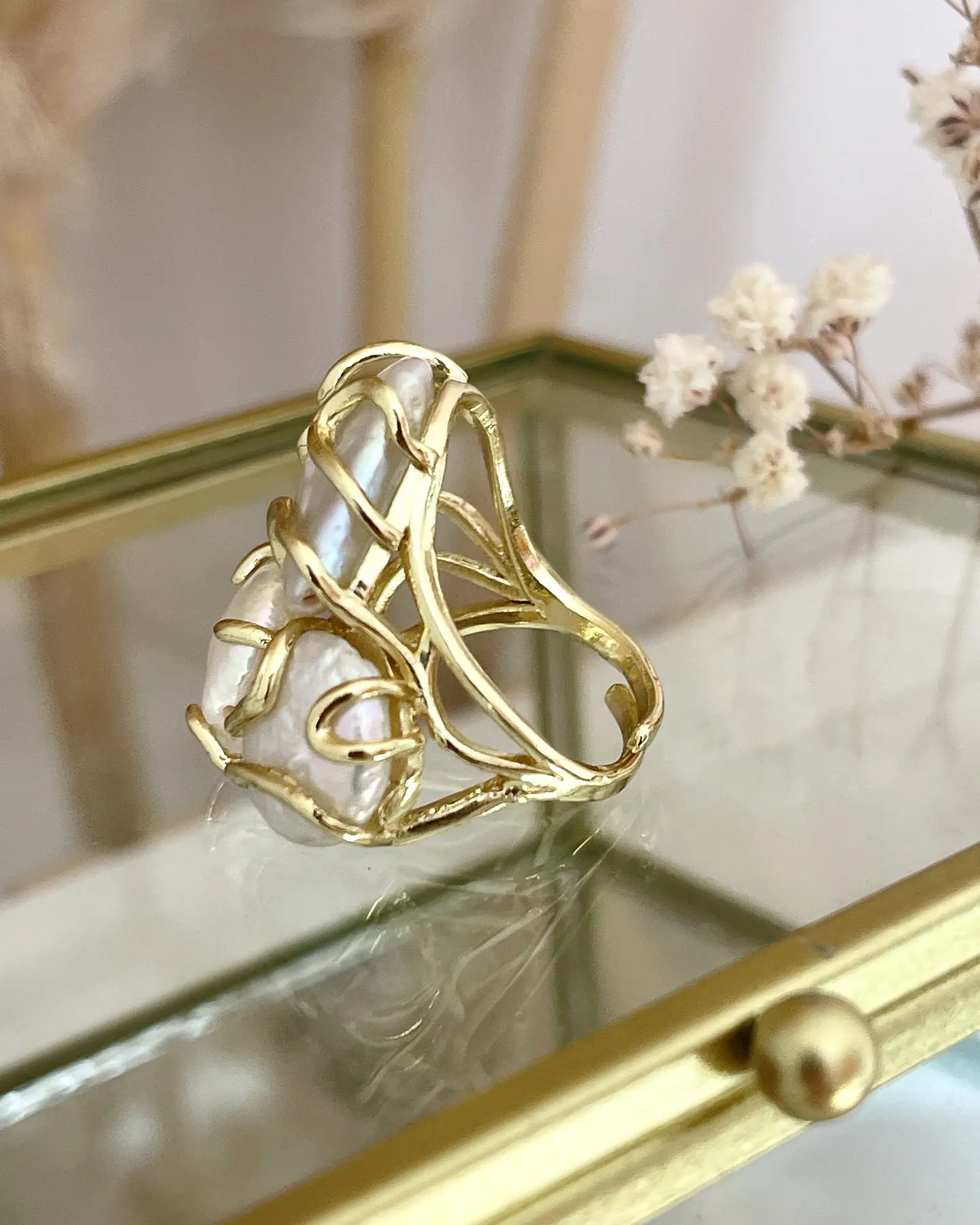  Anillo Trío de Maxi Perlas de Agua dulce gold 3