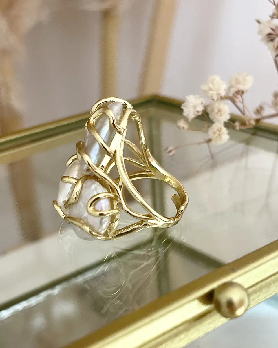  Anillo Trío de Maxi Perlas de Agua dulce gold 3
