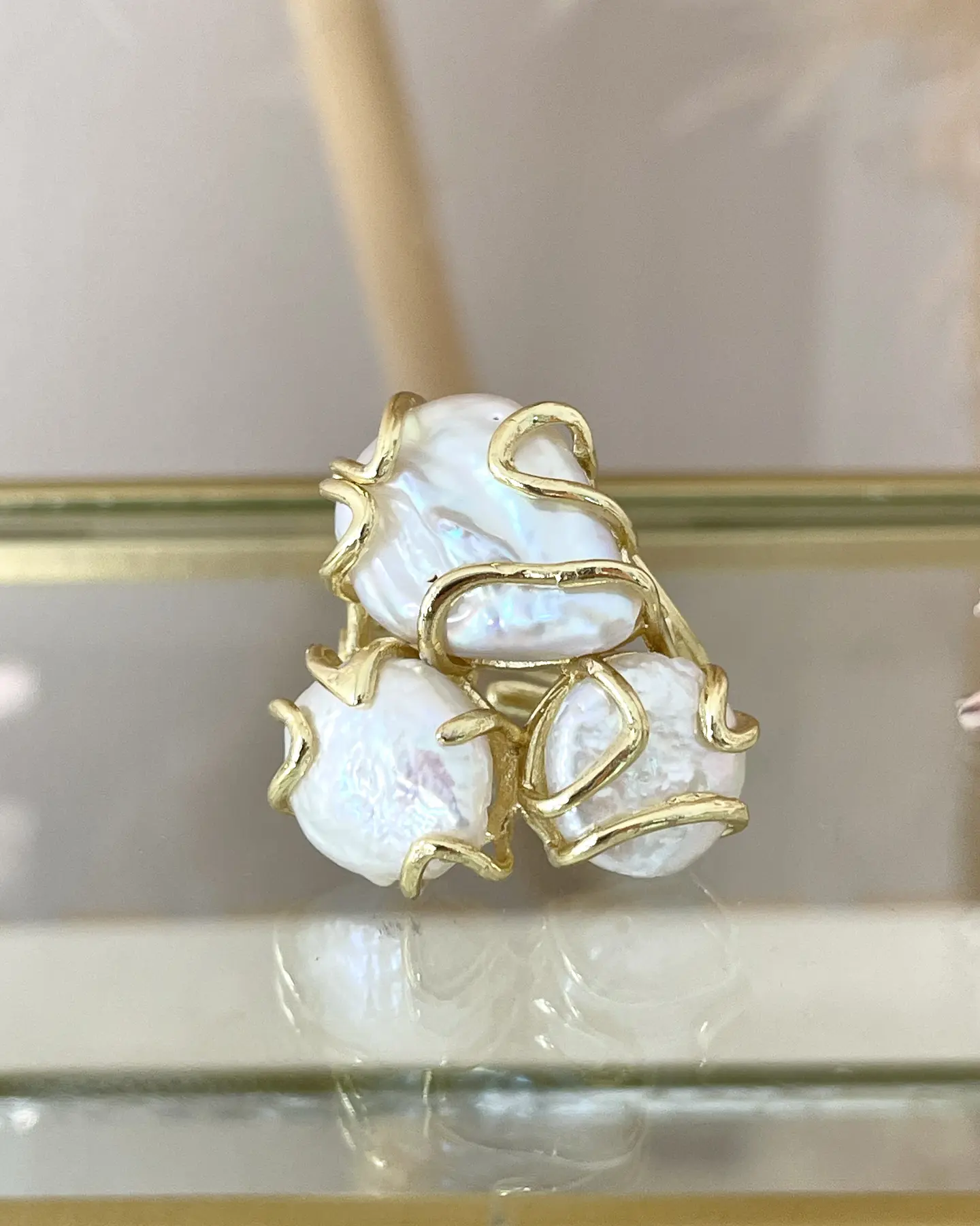  Anillo Trío de Maxi Perlas de Agua dulce gold 4