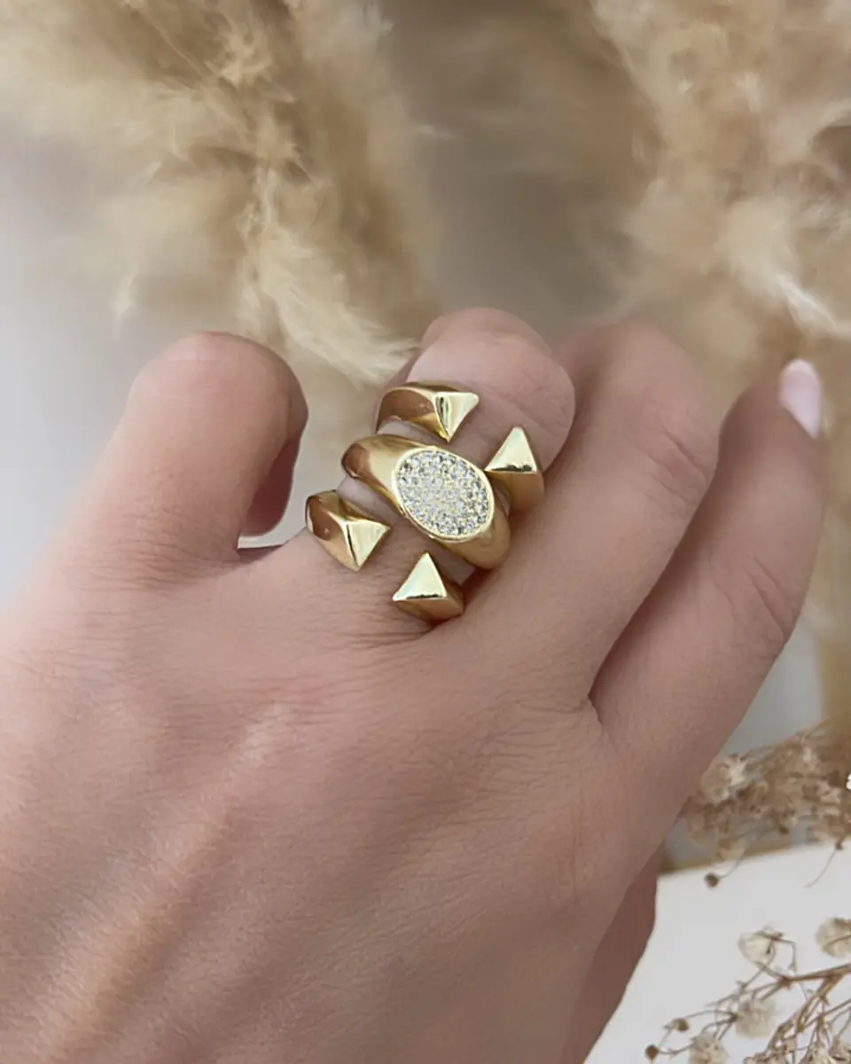Anillo Triple Banda Abierto Circones Gold 2