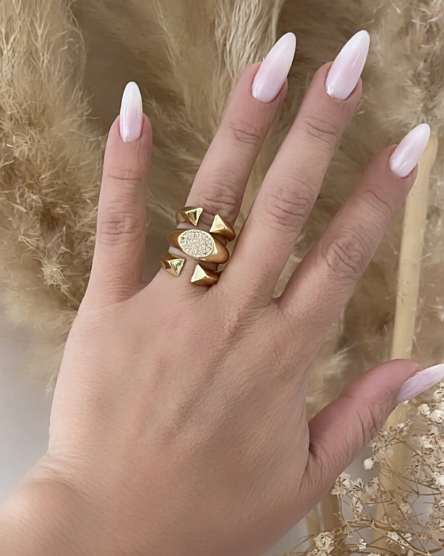 Anillo Triple Banda Abierto Circones Gold 6