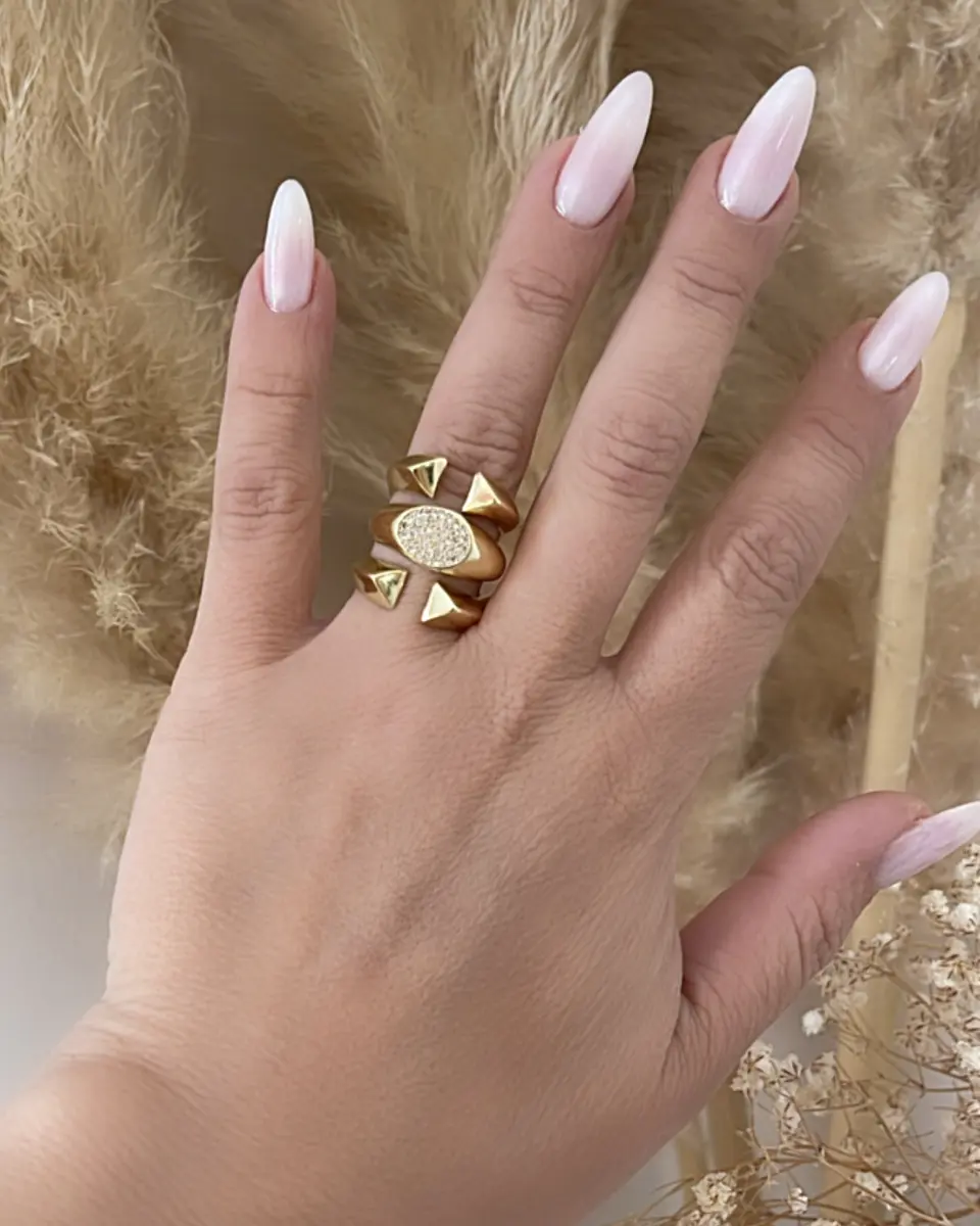 Anillo Triple Banda Abierto Circones Gold 6
