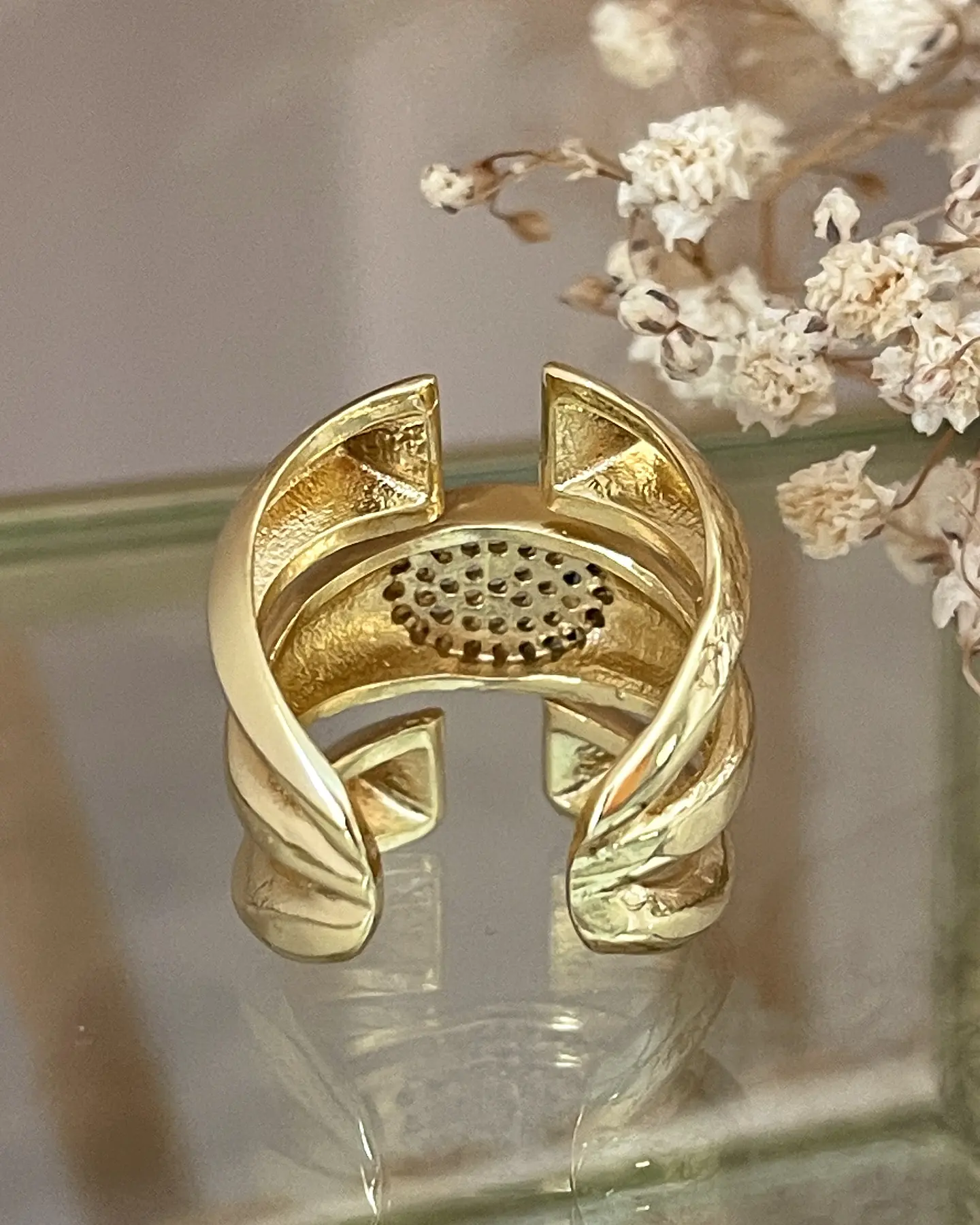 Anillo Triple Banda Abierto Circones Gold 4
