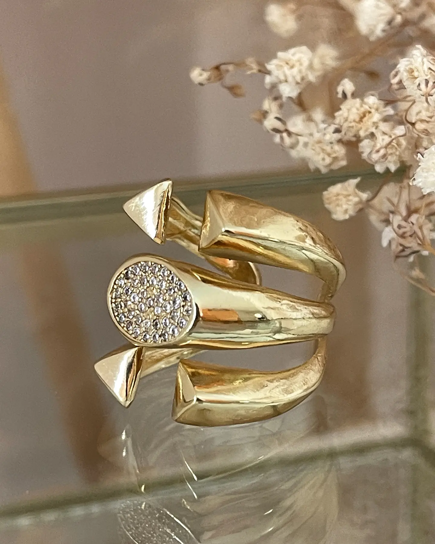 Anillo Triple Banda Abierto Circones Gold 5