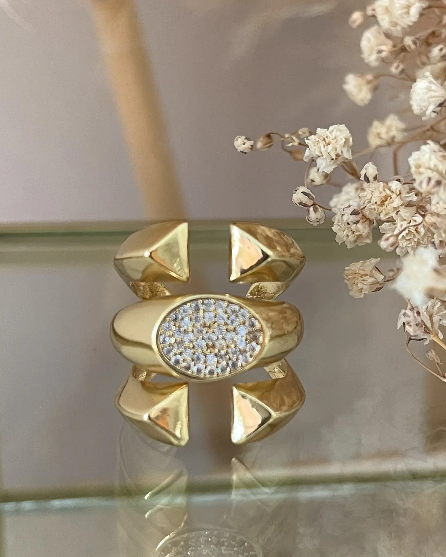 Anillo Triple Banda Abierto Circones Gold 1