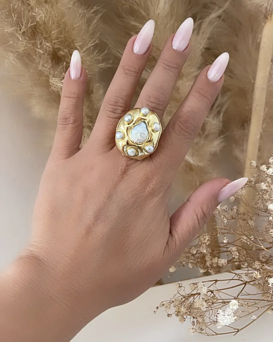 Maxi Anillo Macizo Perlas Model Italiano Gold 3