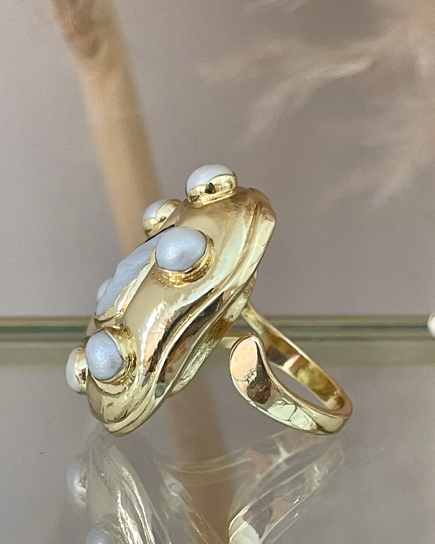 Maxi Anillo Macizo Perlas Model Italiano Gold 4